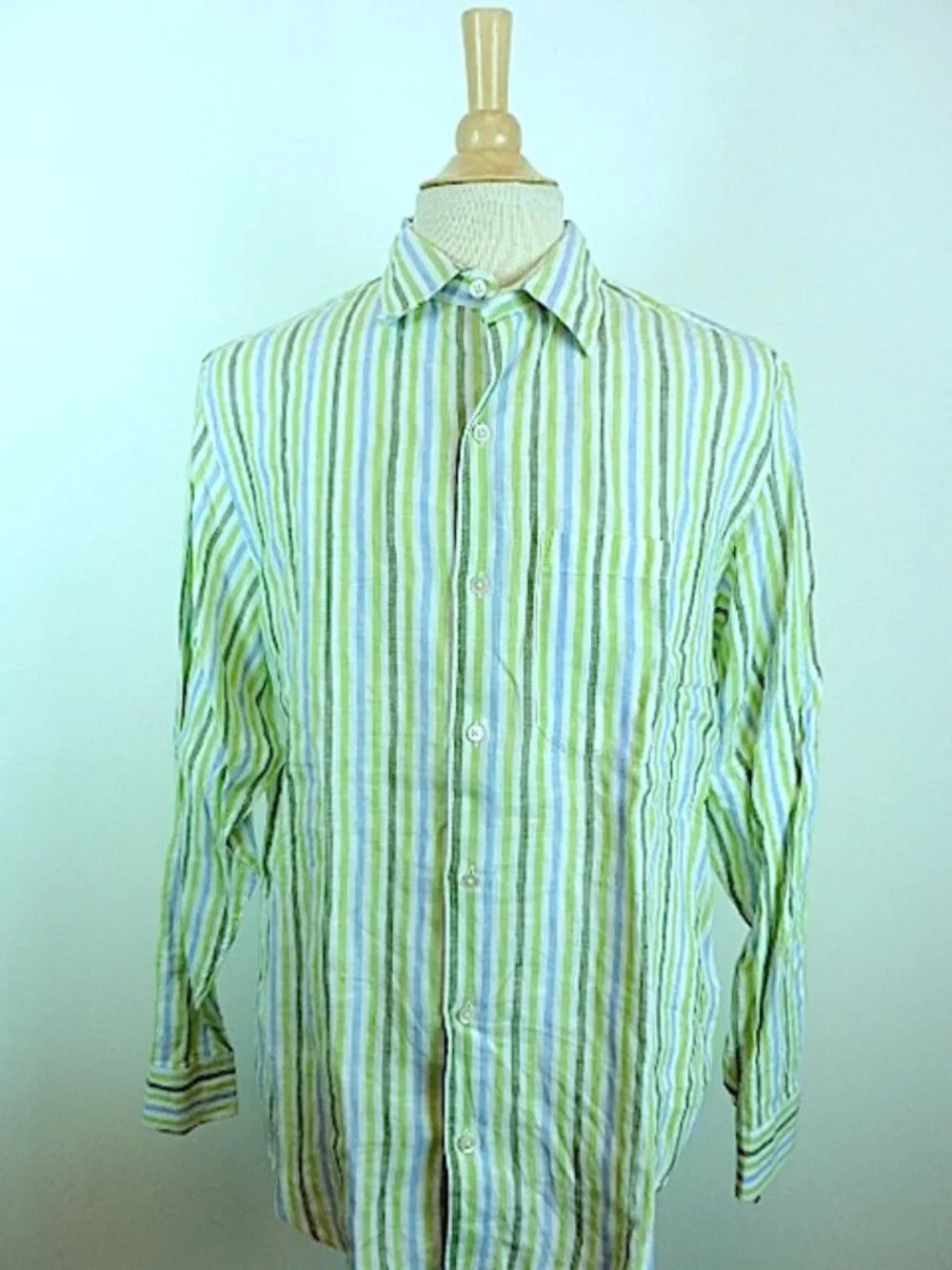 Banana Republic linen blue green long sleeve stripe shirt M